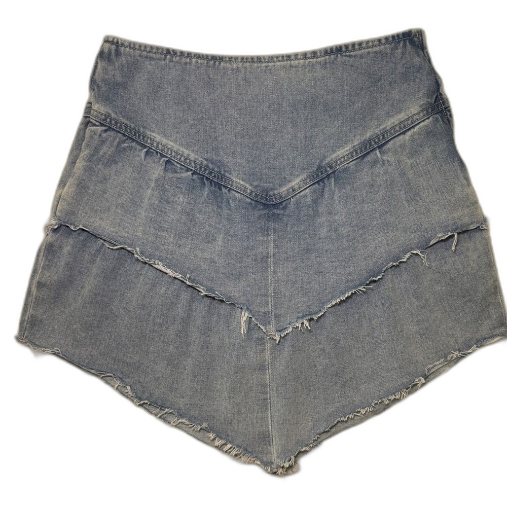 Pink Lily the Ruffle‎ Mini Raw Edge Denim Jean Skirt Size Small